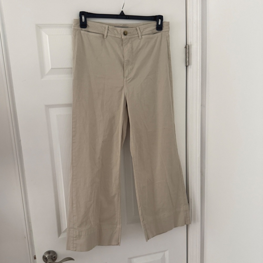 Everlane Women Cotton Blend Wide Leg‎ Cropped Pants Tan Size 12